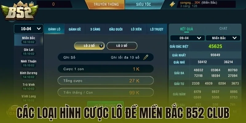 Các loại hình cược lô đề miền bắc B52 Club