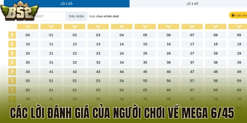 Đánh giá của người chơi về xổ số Mega 6/45 