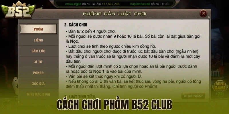 Cách chơi Phỏm B52 Club