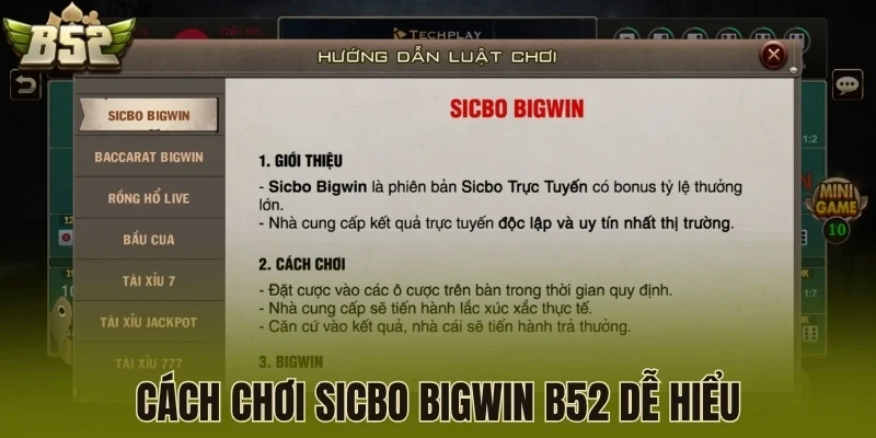 Cách chơi Sicbo Bigwin B52 dễ hiểu