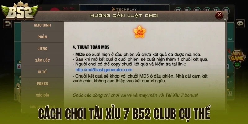 Cách chơi Tài xỉu 7 B52 Club cụ thể