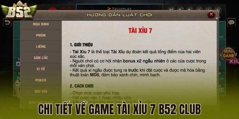 Chi tiết về game Tài xỉu 7 B52 Club