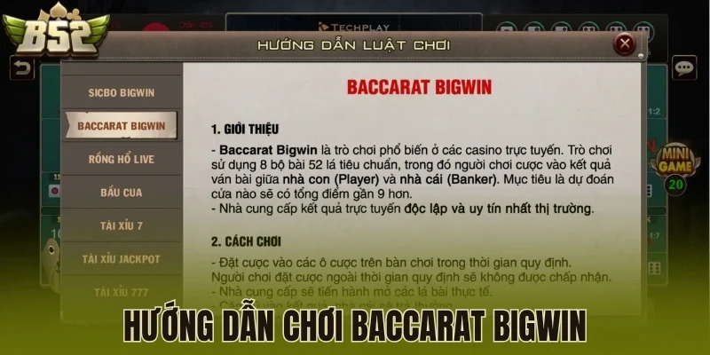 Hướng dẫn chơi Baccarat Bigwin