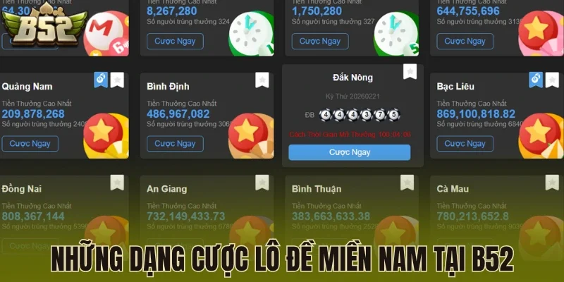 Những dạng cược lô đề miền nam tại B52