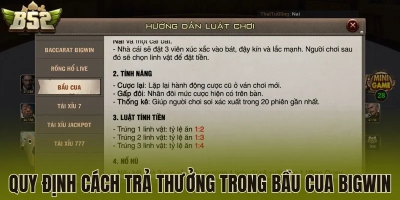 Quy định cách trả thưởng trong bầu cua bigwin