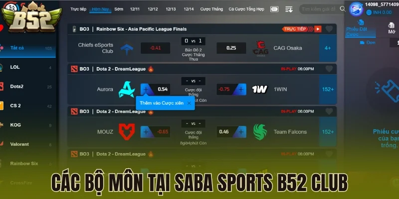 Các bộ môn tại SABA Sports B52 Club