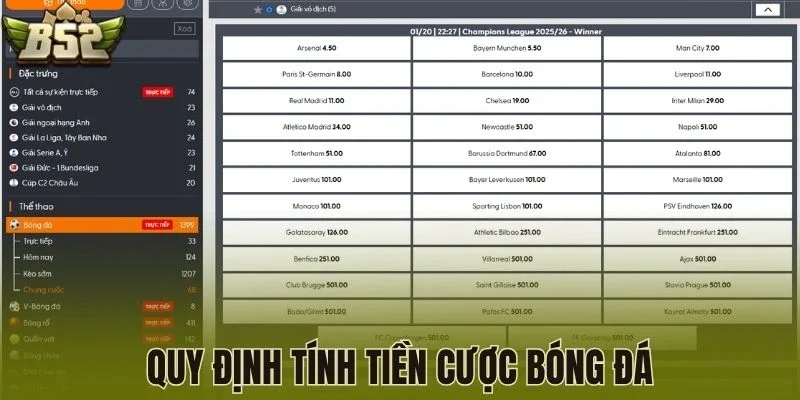 Quy định tính tiền cược bóng đá
