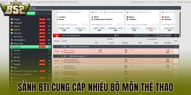 Sảnh BTI cung cấp nhiều bộ môn thể thao